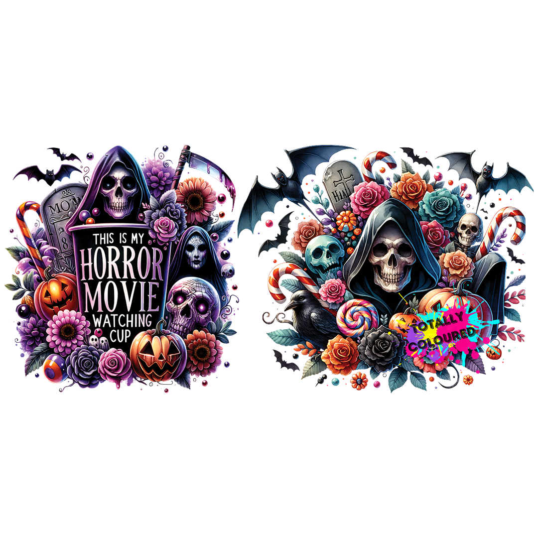 Horror Movie Watching Cup UV DTF Wrap Totally Coloured