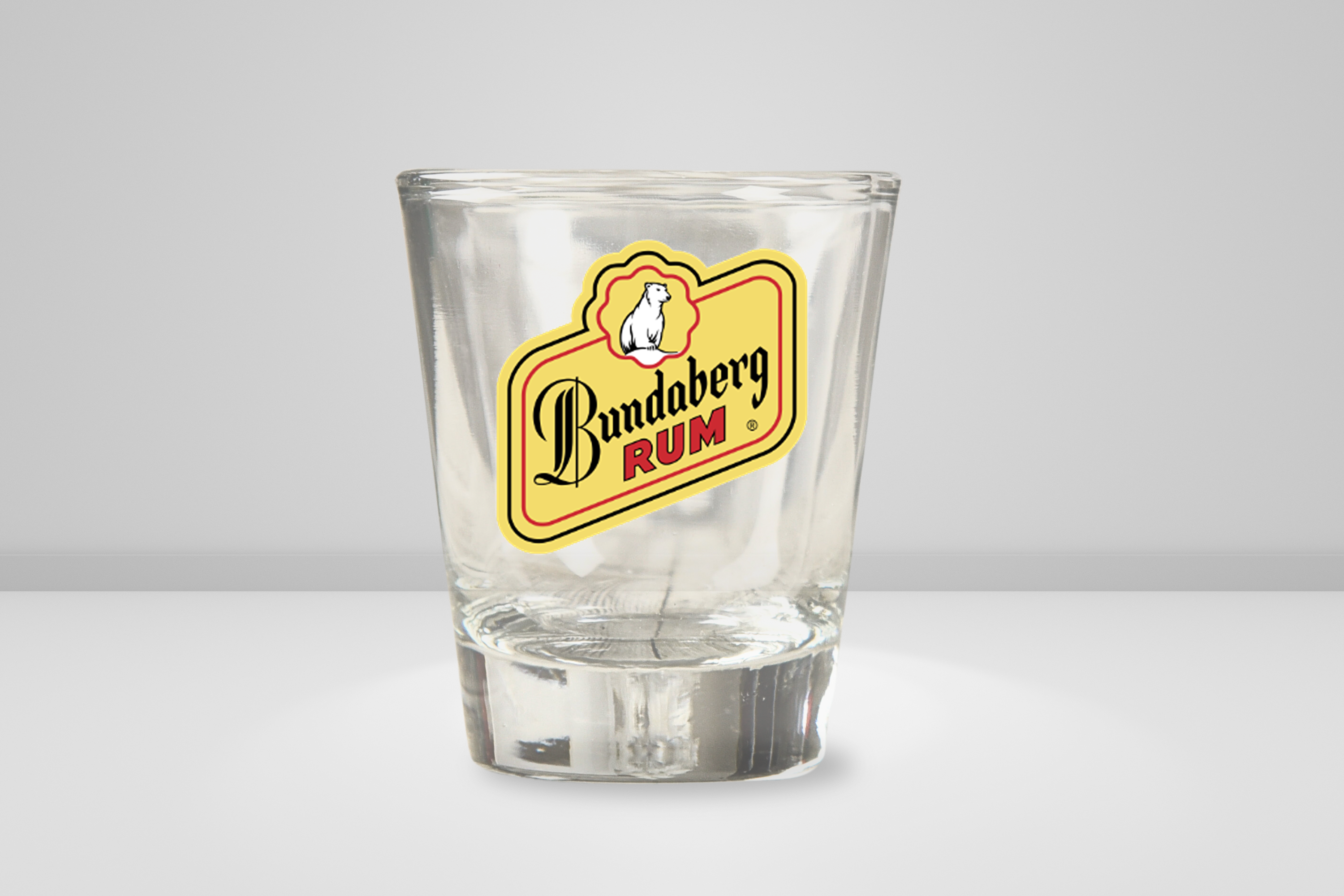 Half Rum Bundaberg Rum shot glass decal | Totally Coloured